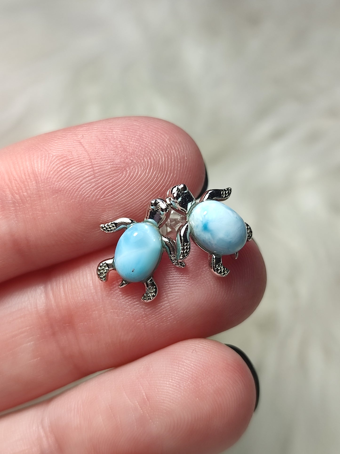 Pendientes plata 925 con larimar modelo tortuga n° 144