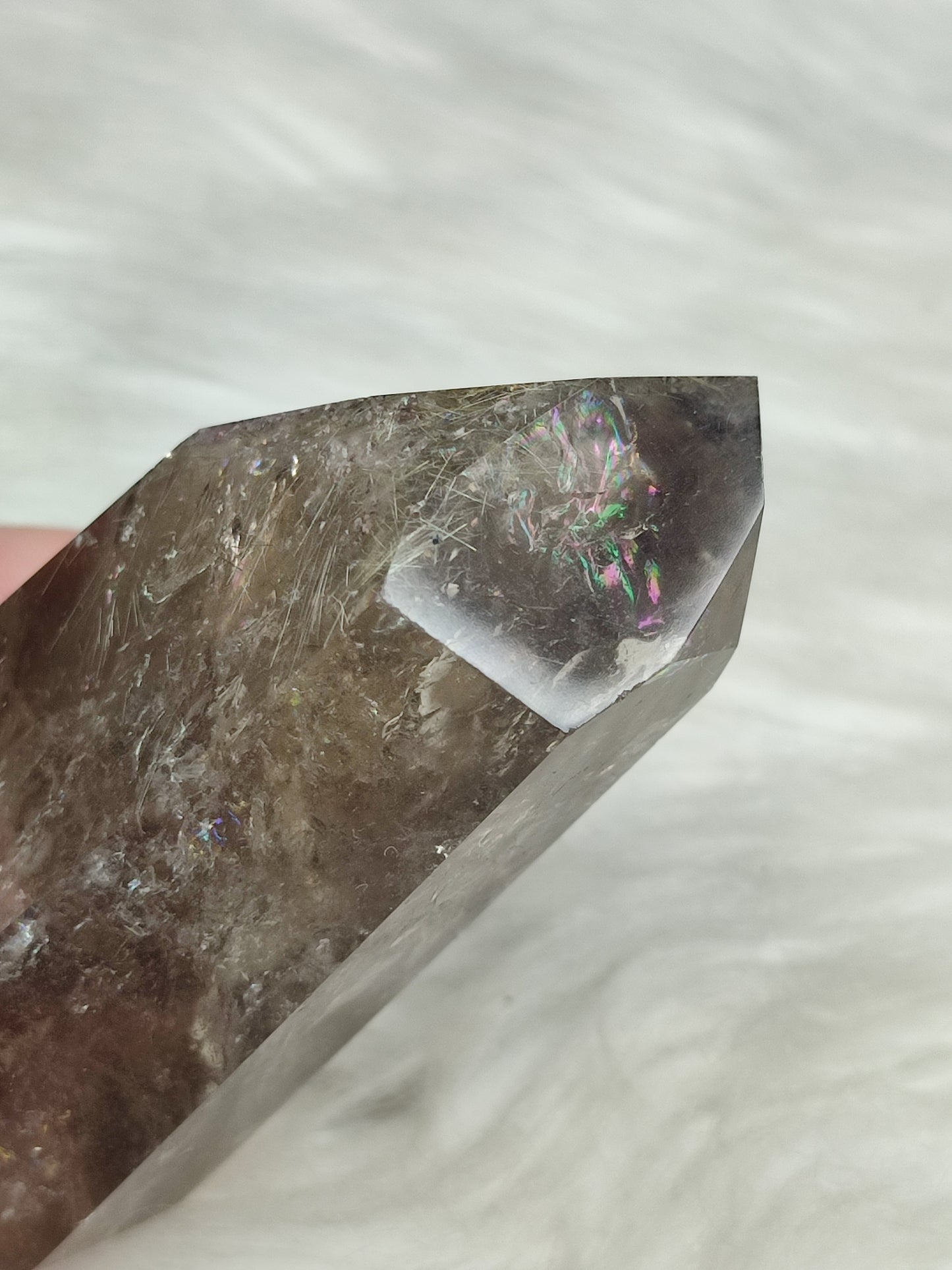 Punta cuarzo ahumado y rutilo con hematite n°15
