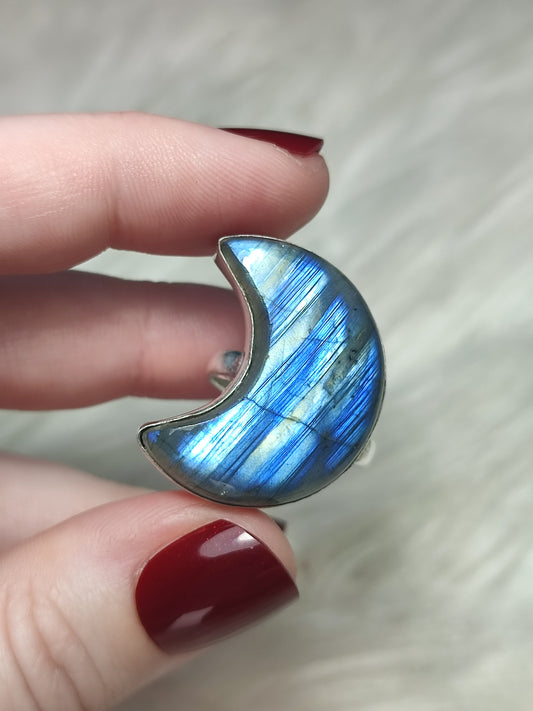 Anillo luna baño de plata con labradorita - Ajustable 76