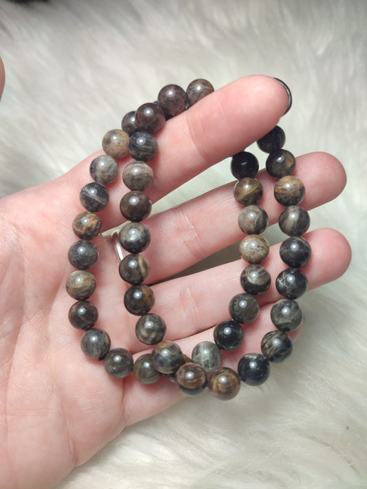 Pulsera elástica bolas 8 mm - Piedra Luna negra