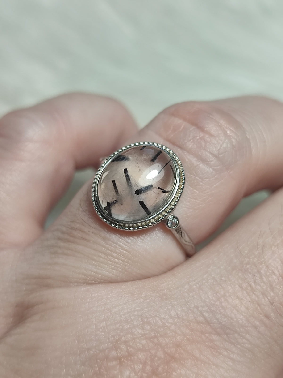 Anillo plata 925 con cuarzo turmalina- ajustable número 1
