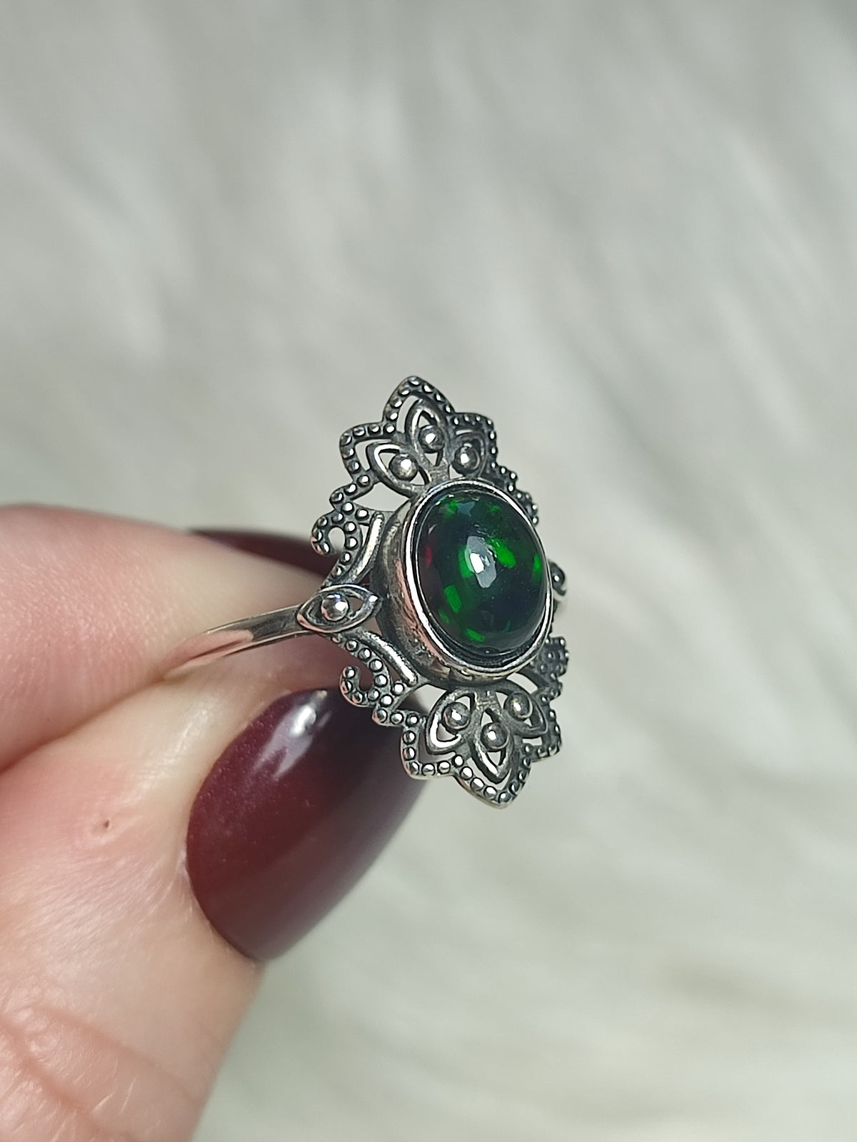 Anillo plata 925 con ópalo negro - ajustable n° 30