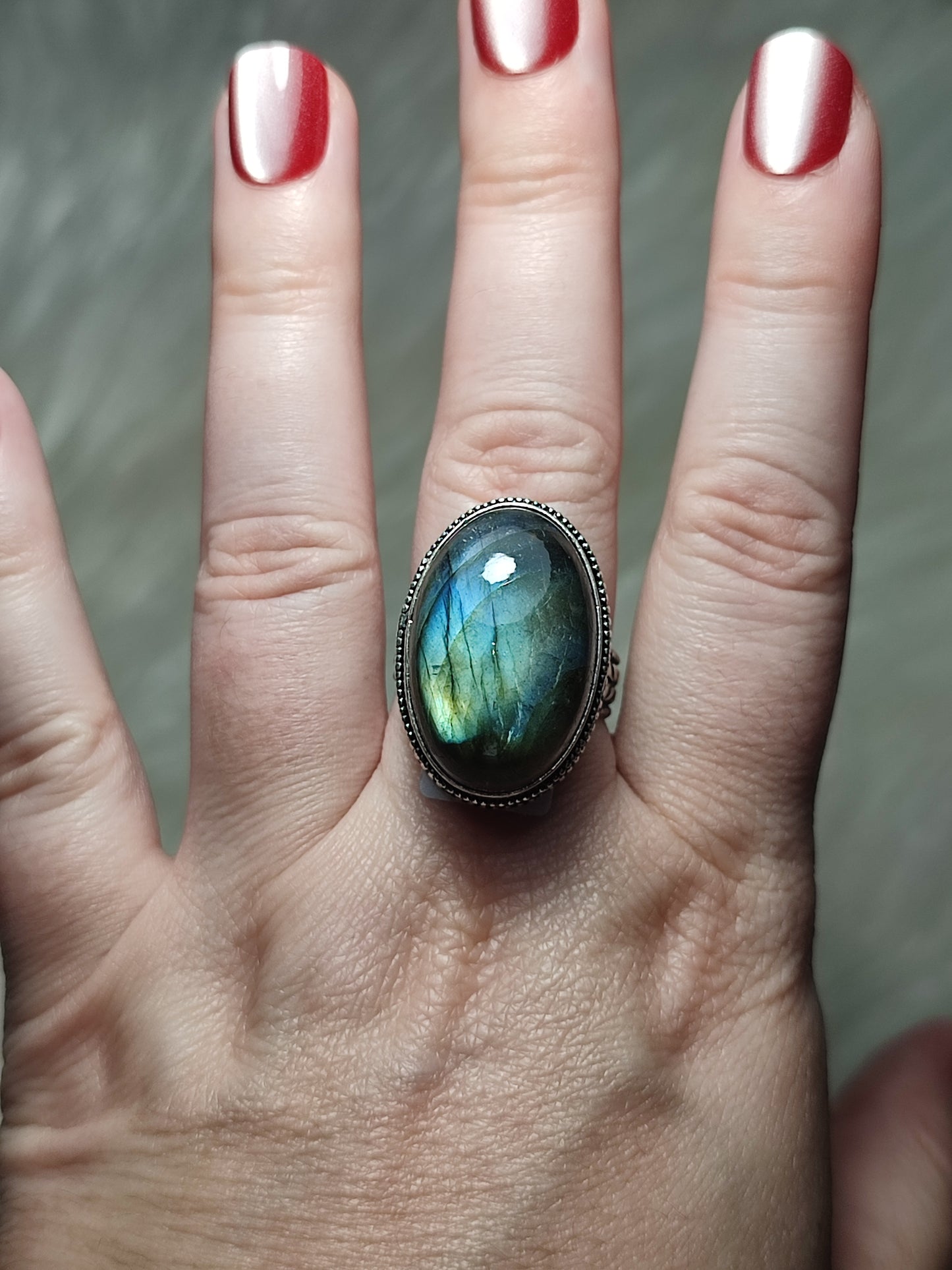 Anillo baño de plata con labradorita - ref.140