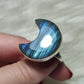 Anillo luna baño de plata con labradorita - Ajustable 502