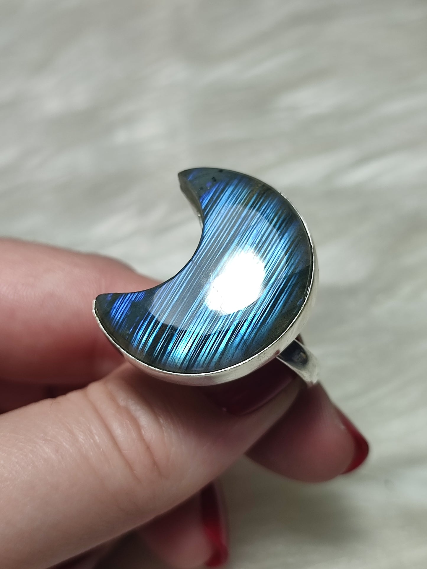 Anillo luna baño de plata con labradorita - Ajustable 502