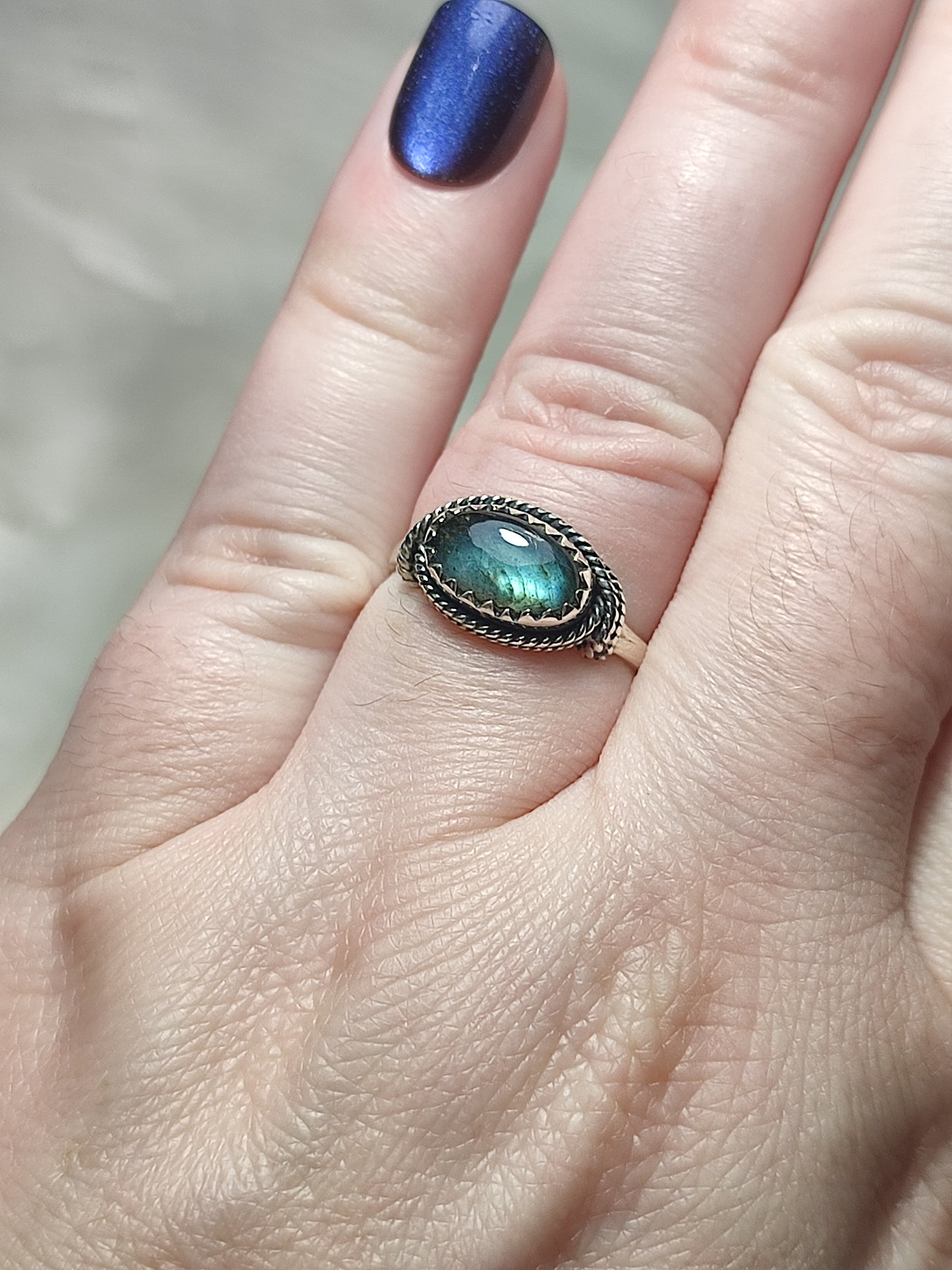 Anillo plata de ley 925 con labradorita de 17,50 mm diámetro - n°97