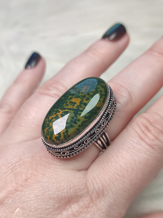 Anillo baño de plata con jaspe océano N°24