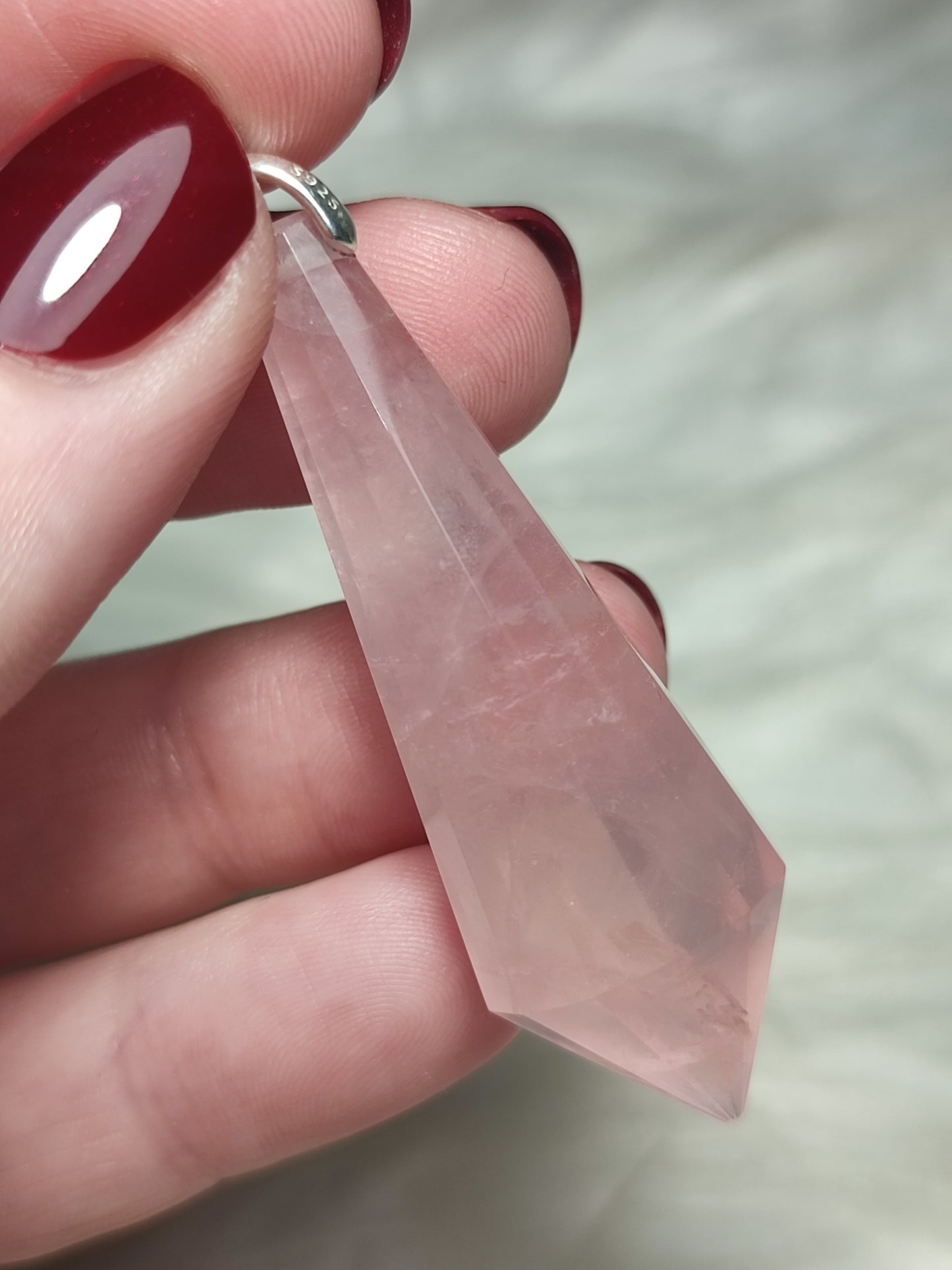 Colgante péndulo talla vogel 12 caras - Cuarzo rosa Extra