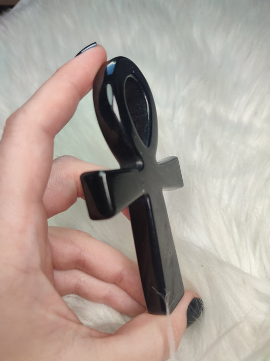 Cruz de la Vida Egipcia Ankh Obsidiana negra