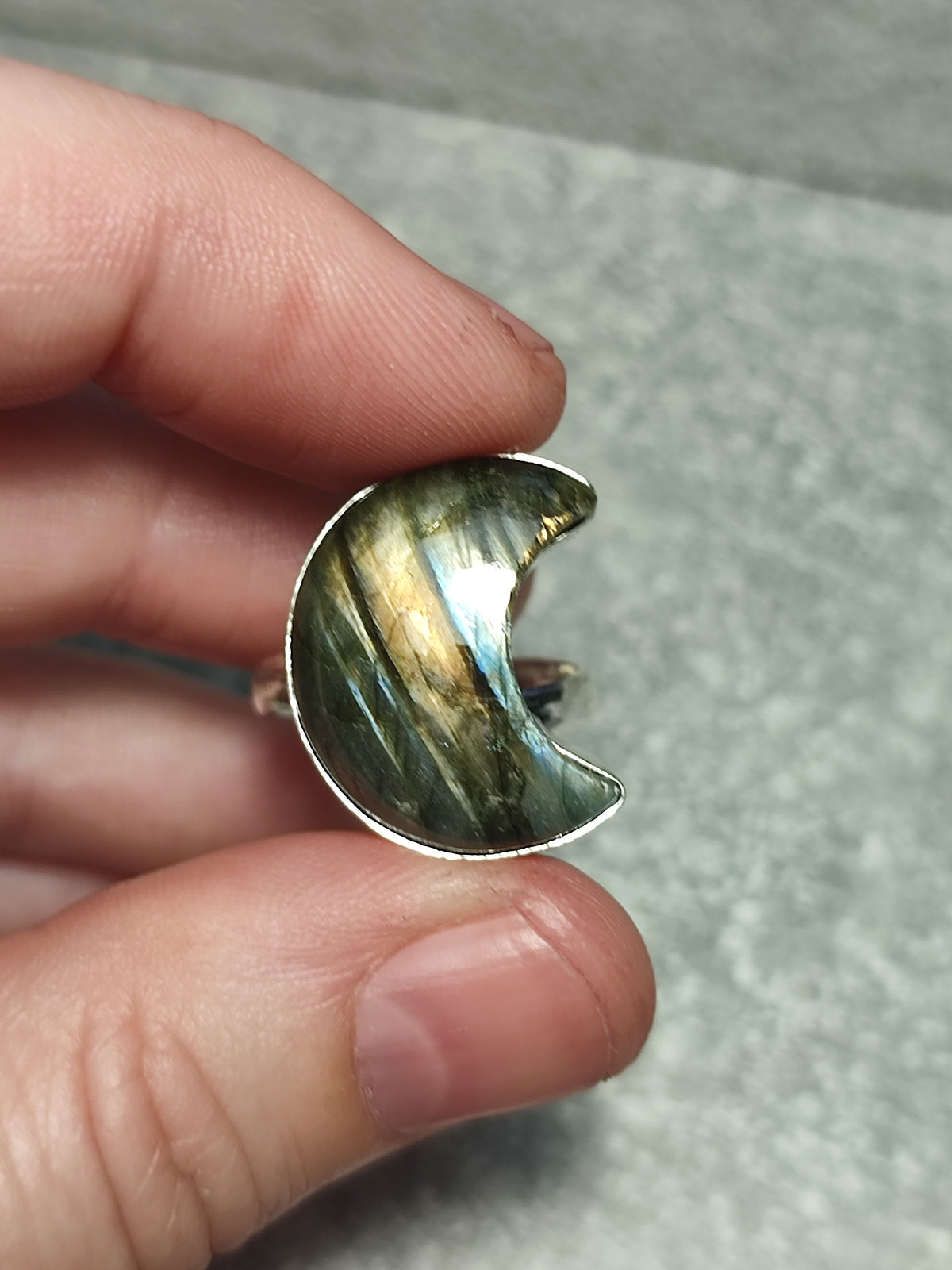 Anillo luna baño de plata con labradorita - Ajustable 16