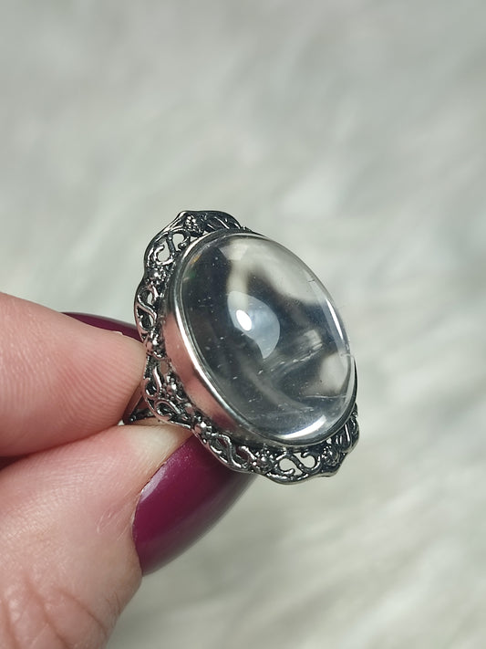 Anillo bisutería con cuarzo roca - Ajustable  18 a 19 mm