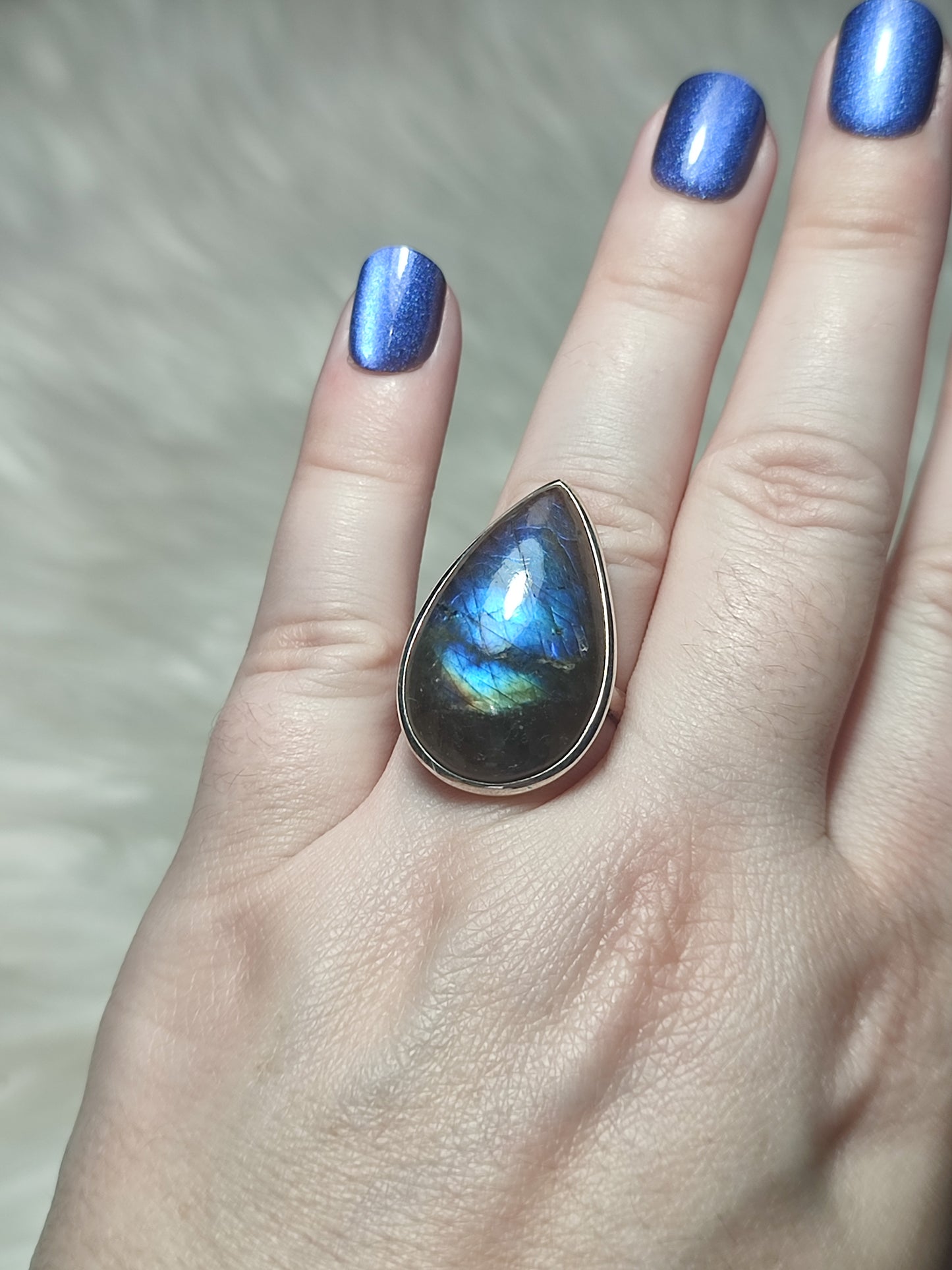 Anillo plata 925 con labradorita - ajustable n° 44