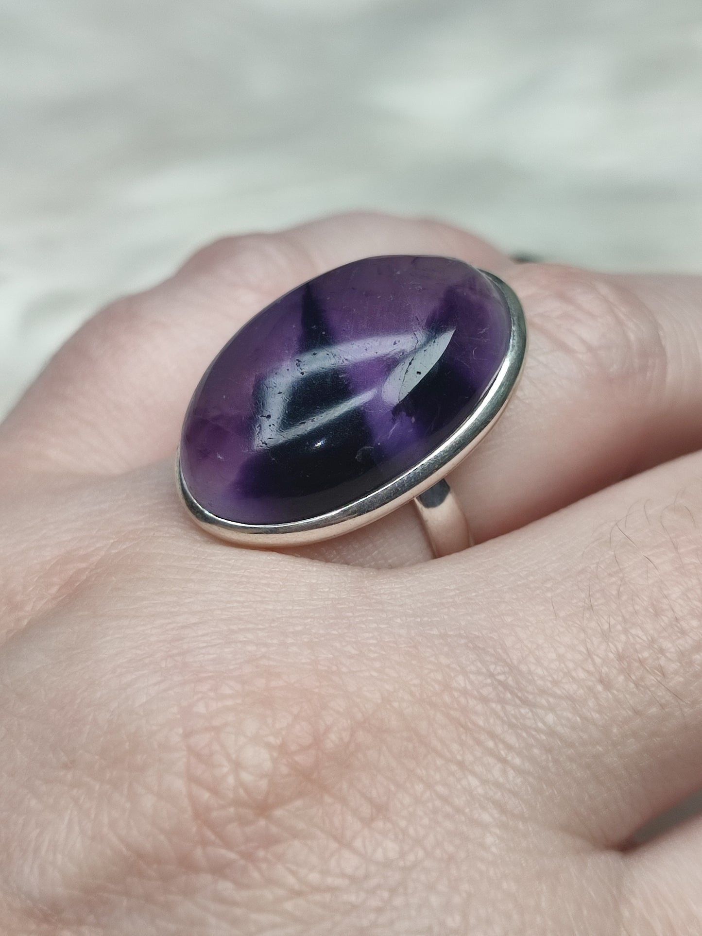 Anillo plata 925 con amatista trapiche - ajustable n° 31