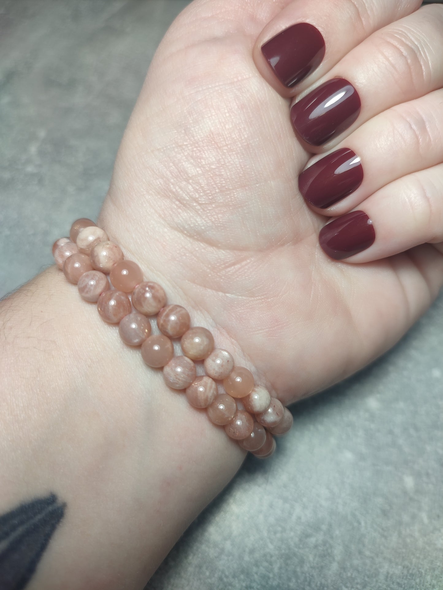 Pulsera elástica bolas 6 mm - Piedra Luna melocotón mix sol