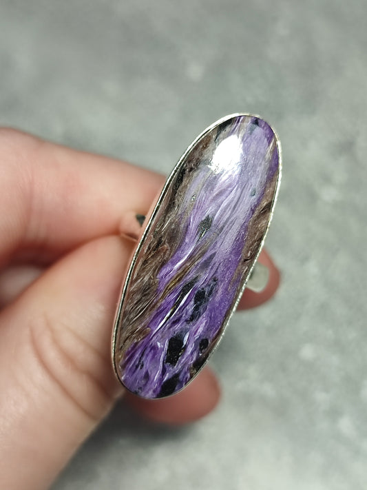 Anillo baño de plata con charoita n°10