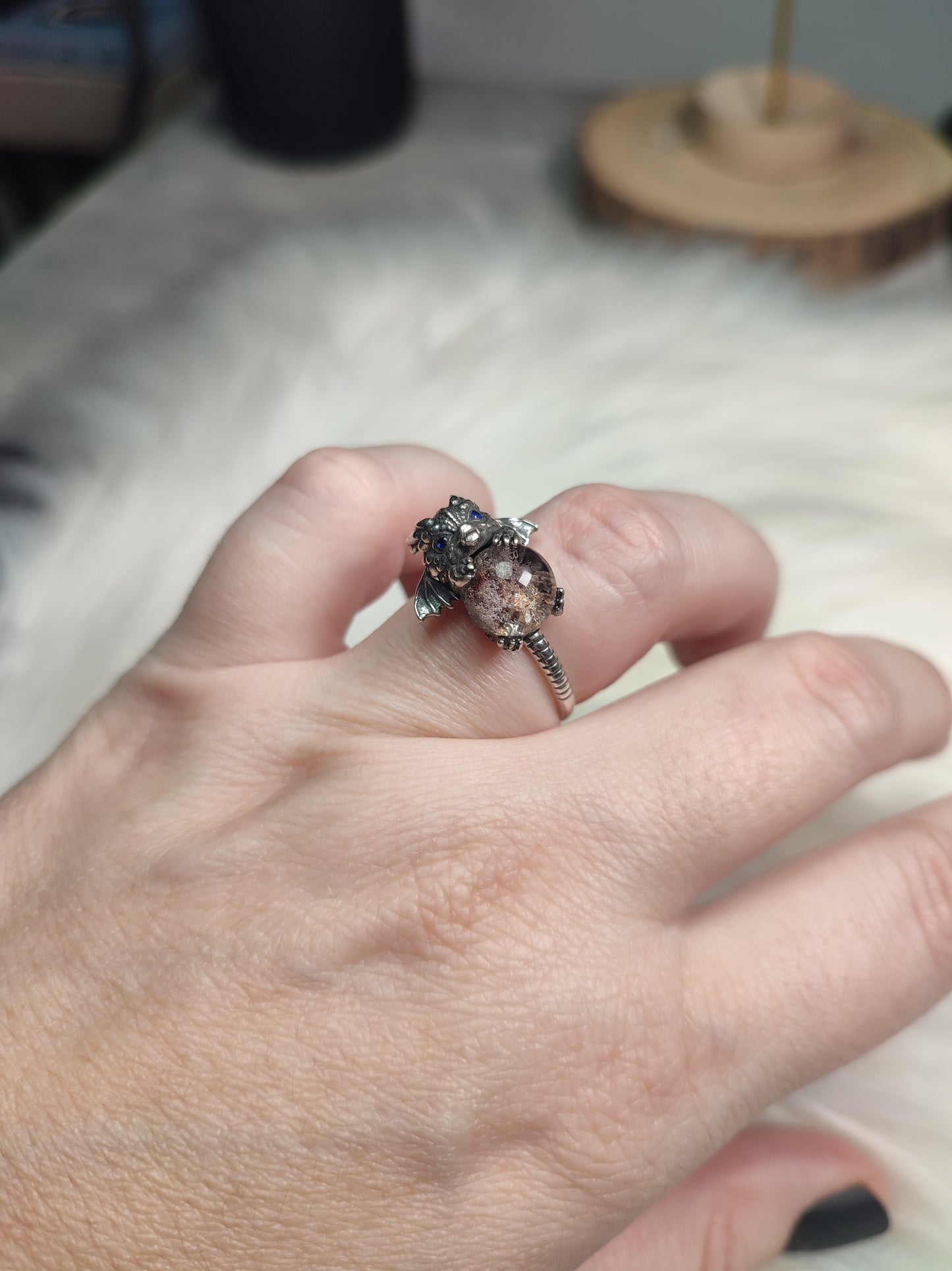 Anillo plata de ley 925 con cuarzo jardín - Dragón bebé 303