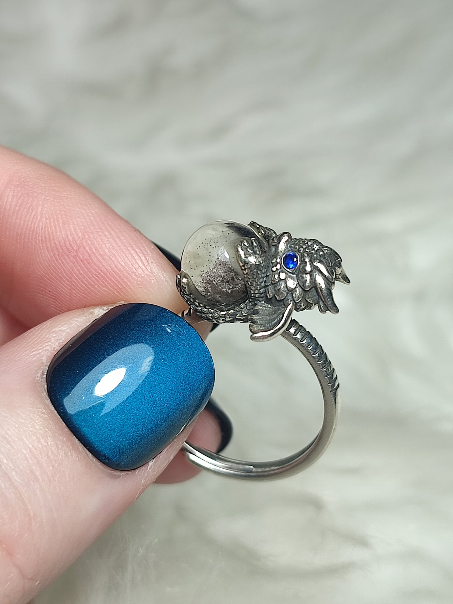 Anillo plata 925 con cuarzo jardín dragón - ajustable n° 37