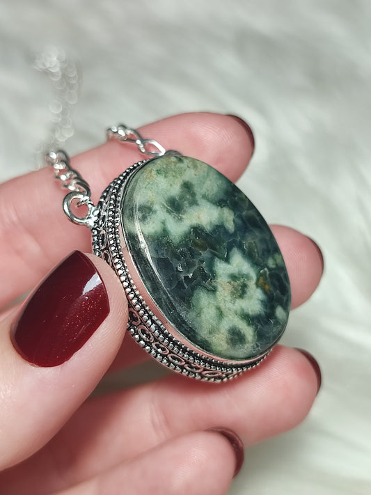 Collar baño plata con jaspe océano n°123