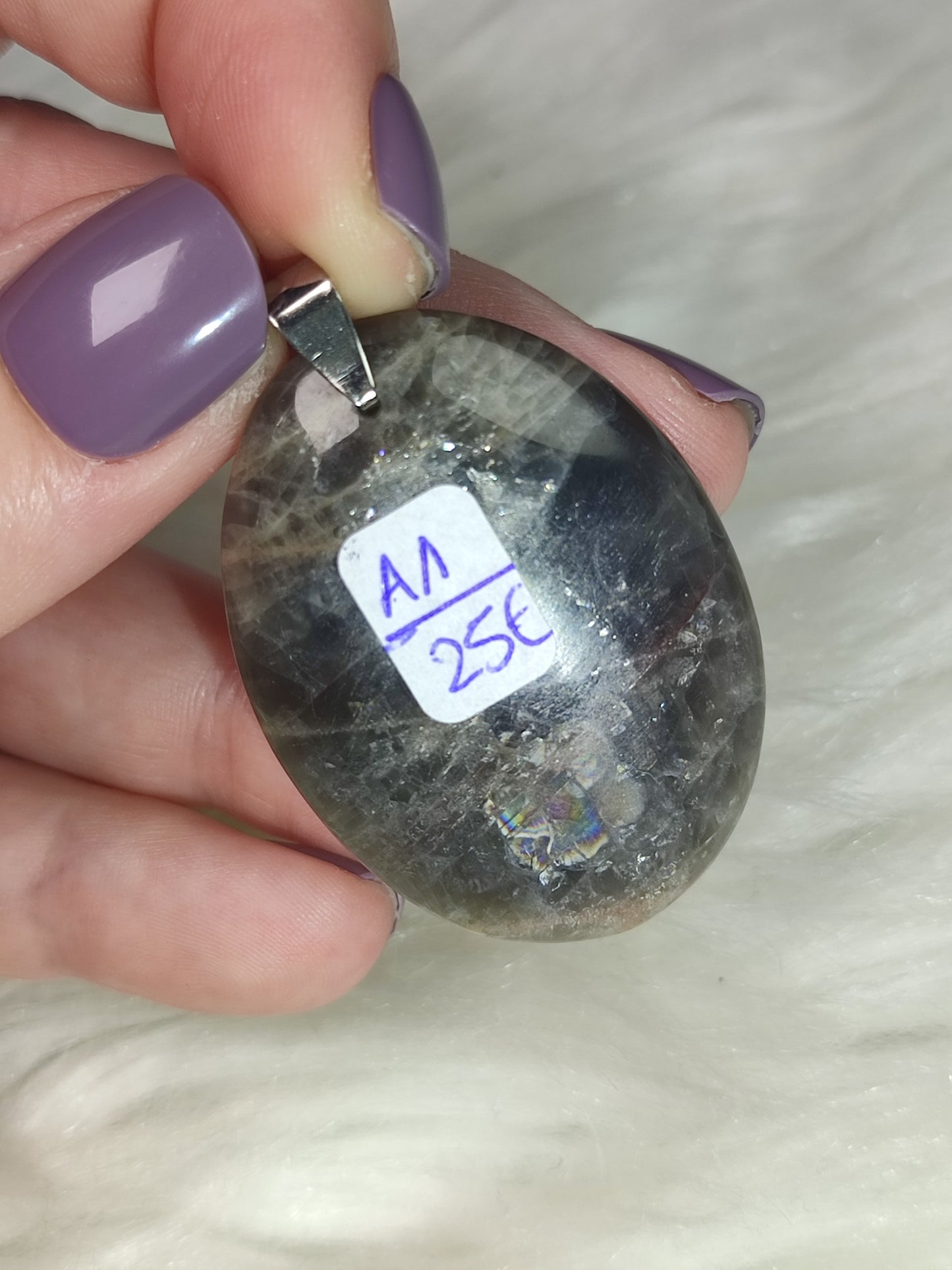 Colgante acero con piedra luna negra n°A1
