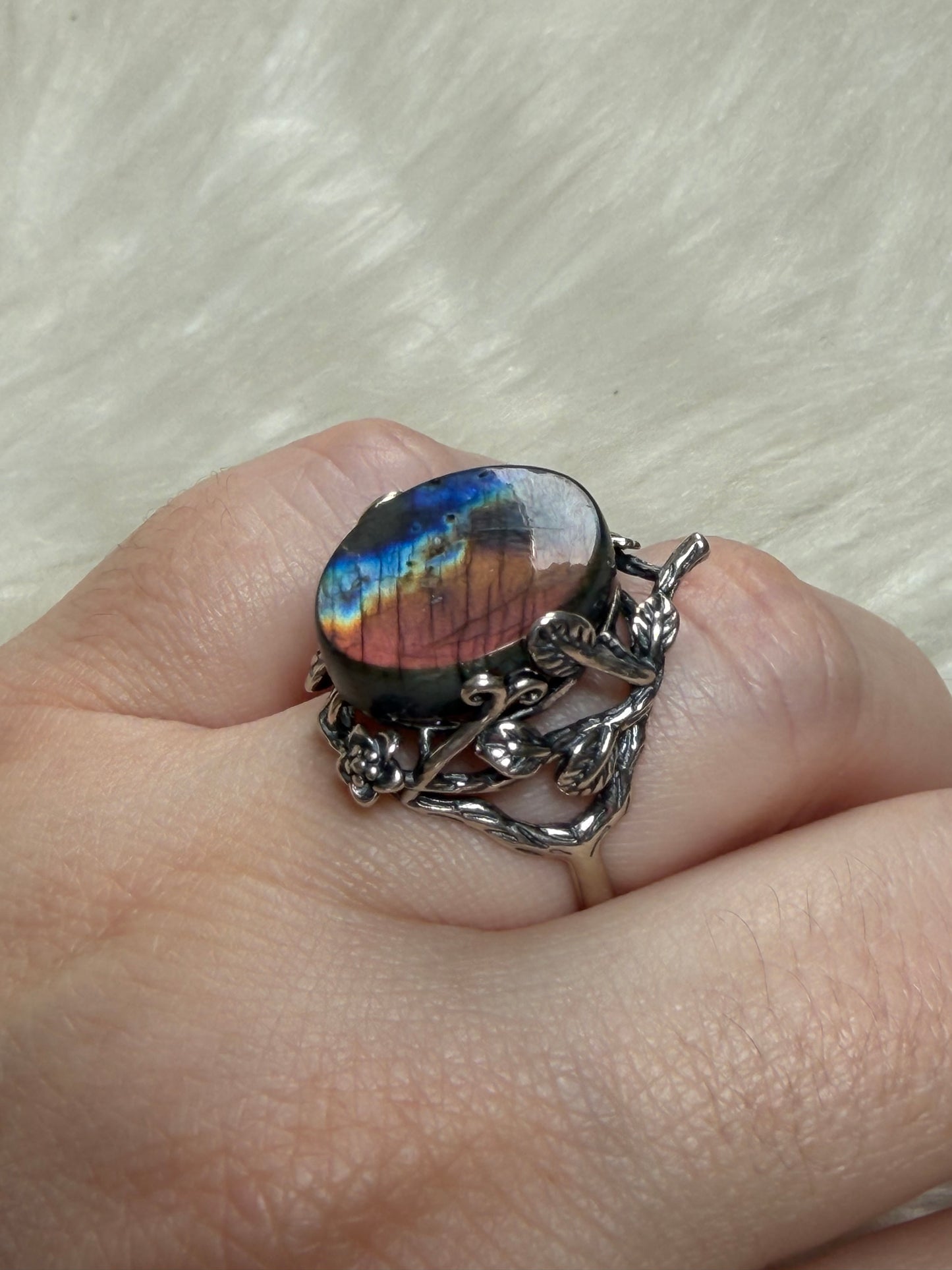 Anillo plata 925 con labradorita espectrolita - ajustable n° 10