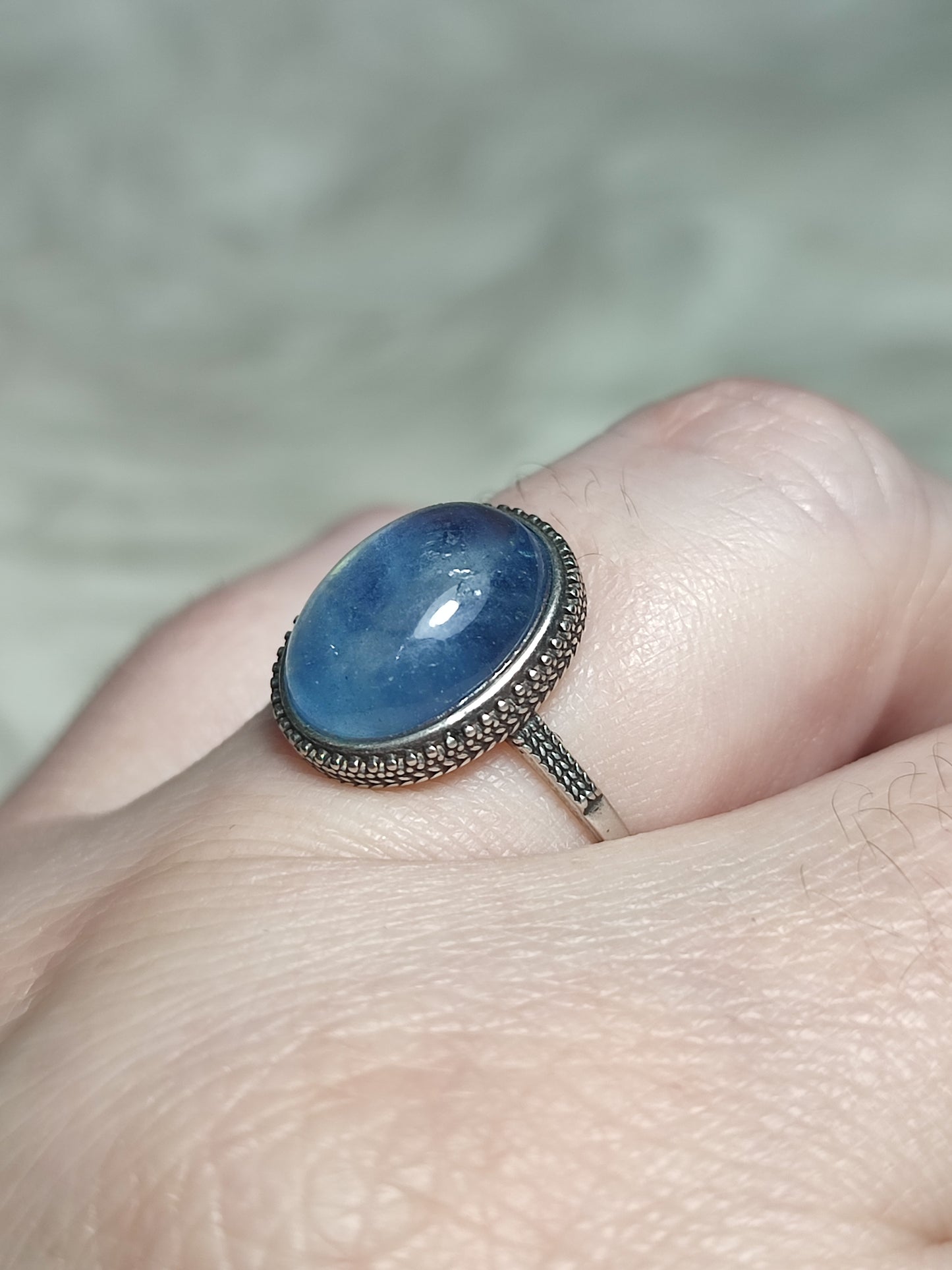 Anillo plata 925 con aguamarina alta calidad - ajustable n° 34