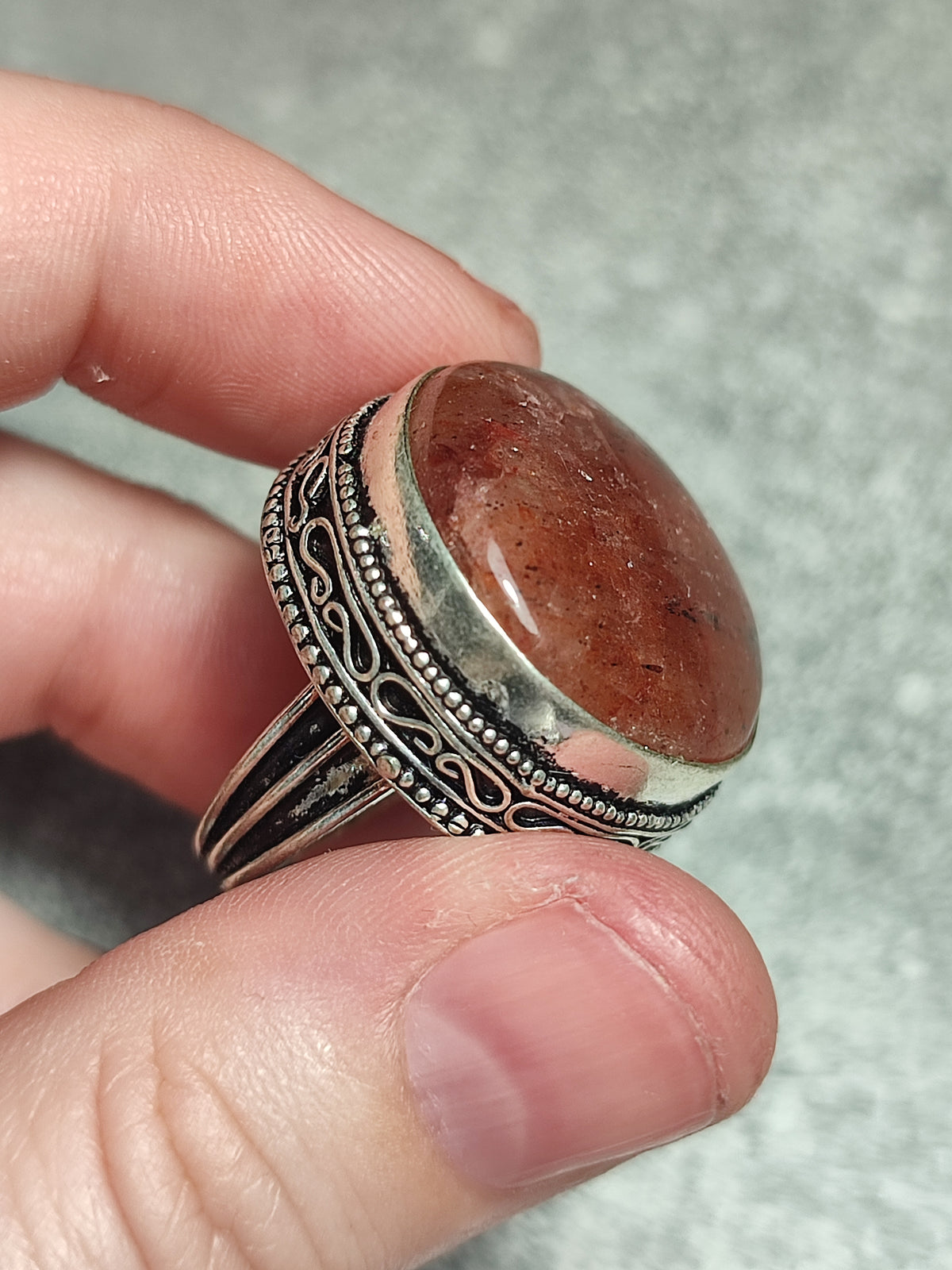 Anillo baño de plata con cuarzo fresa n°7