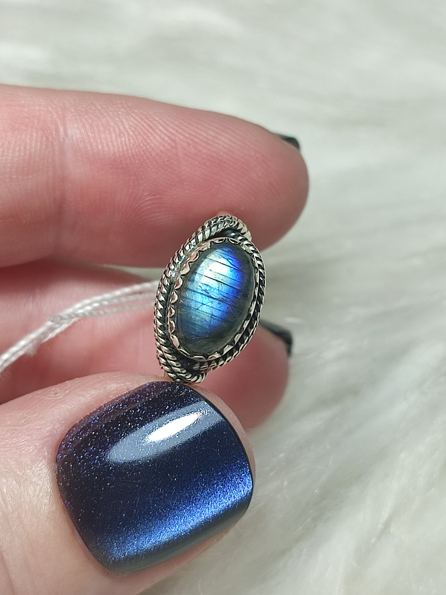 Anillo plata de ley 925 con labradorita de 17 mm diámetro - n°33