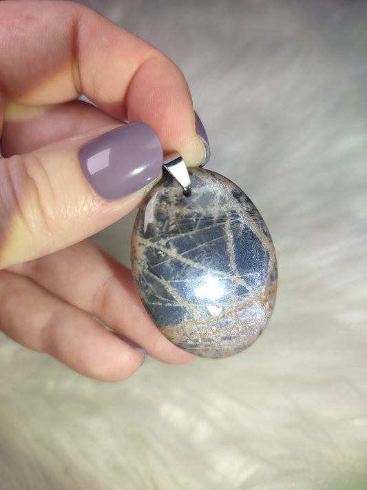 Colgante acero con piedra luna negra n°A5