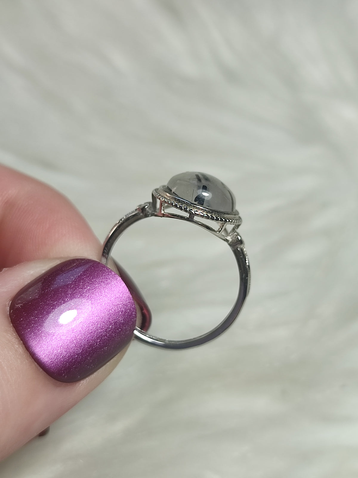 Anillo plata 925 con cuarzo turmalina- ajustable número 1