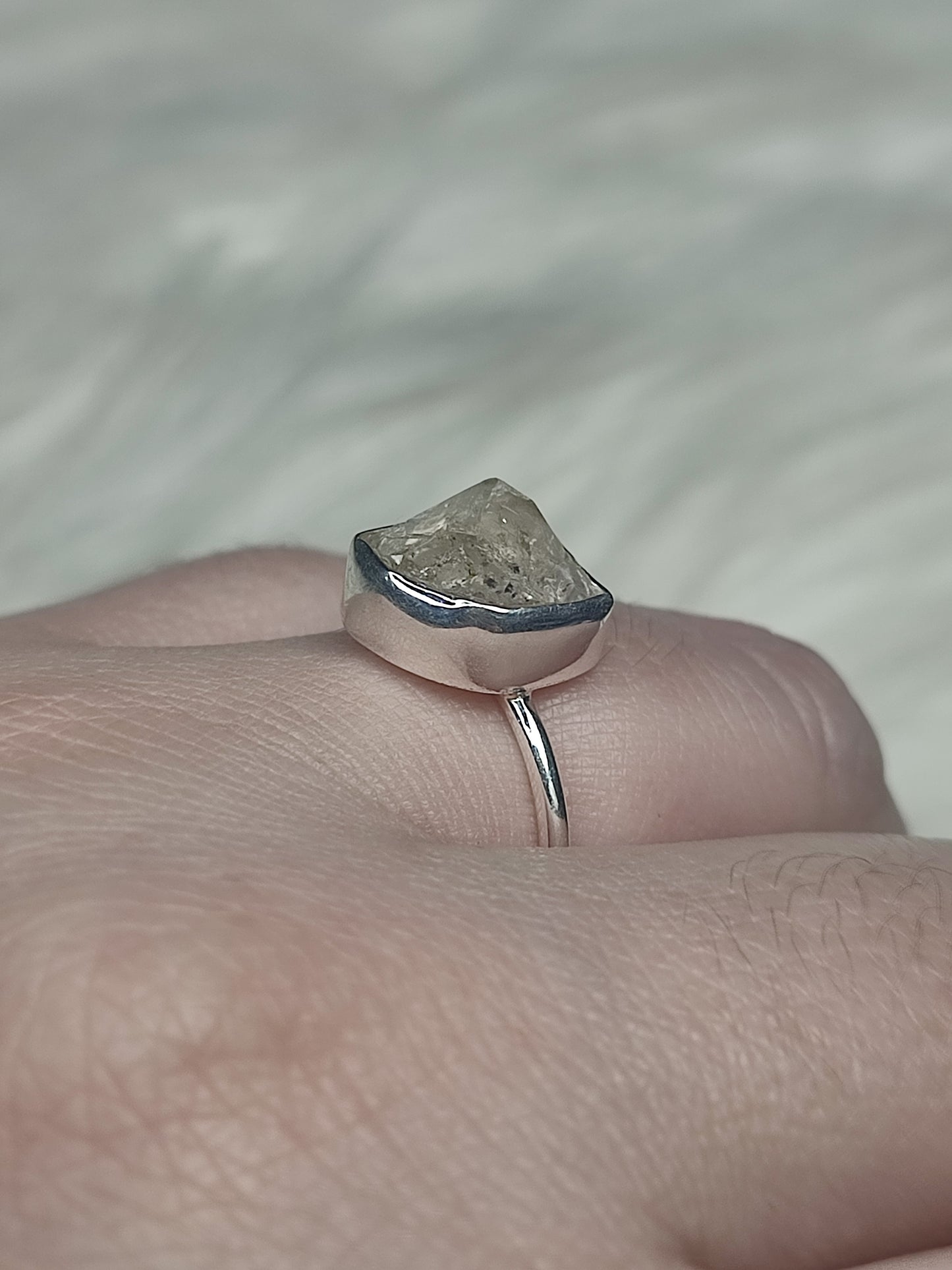 Anillo plata de ley 925 con herkimer - 17.50 mm diámetro