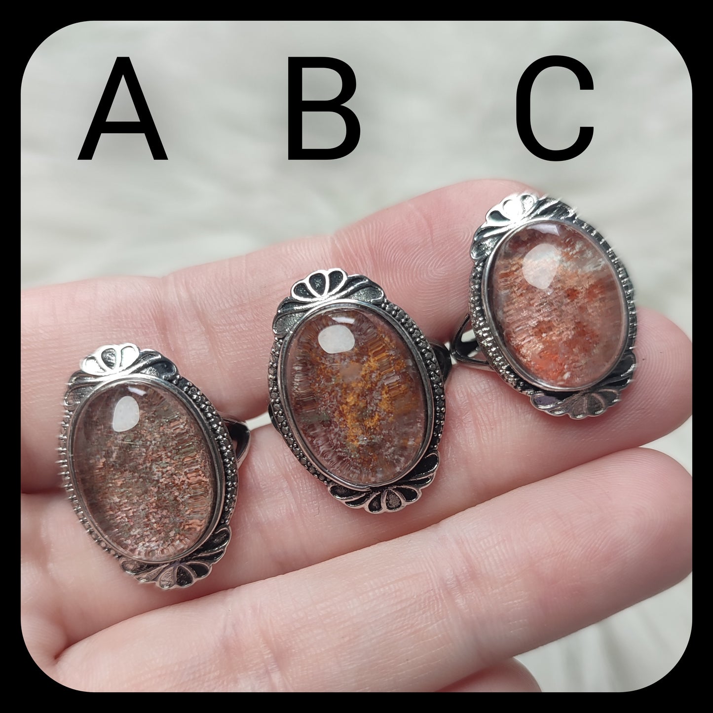 Anillo bisutería ajustable con cuarzo jardín - ver descripción