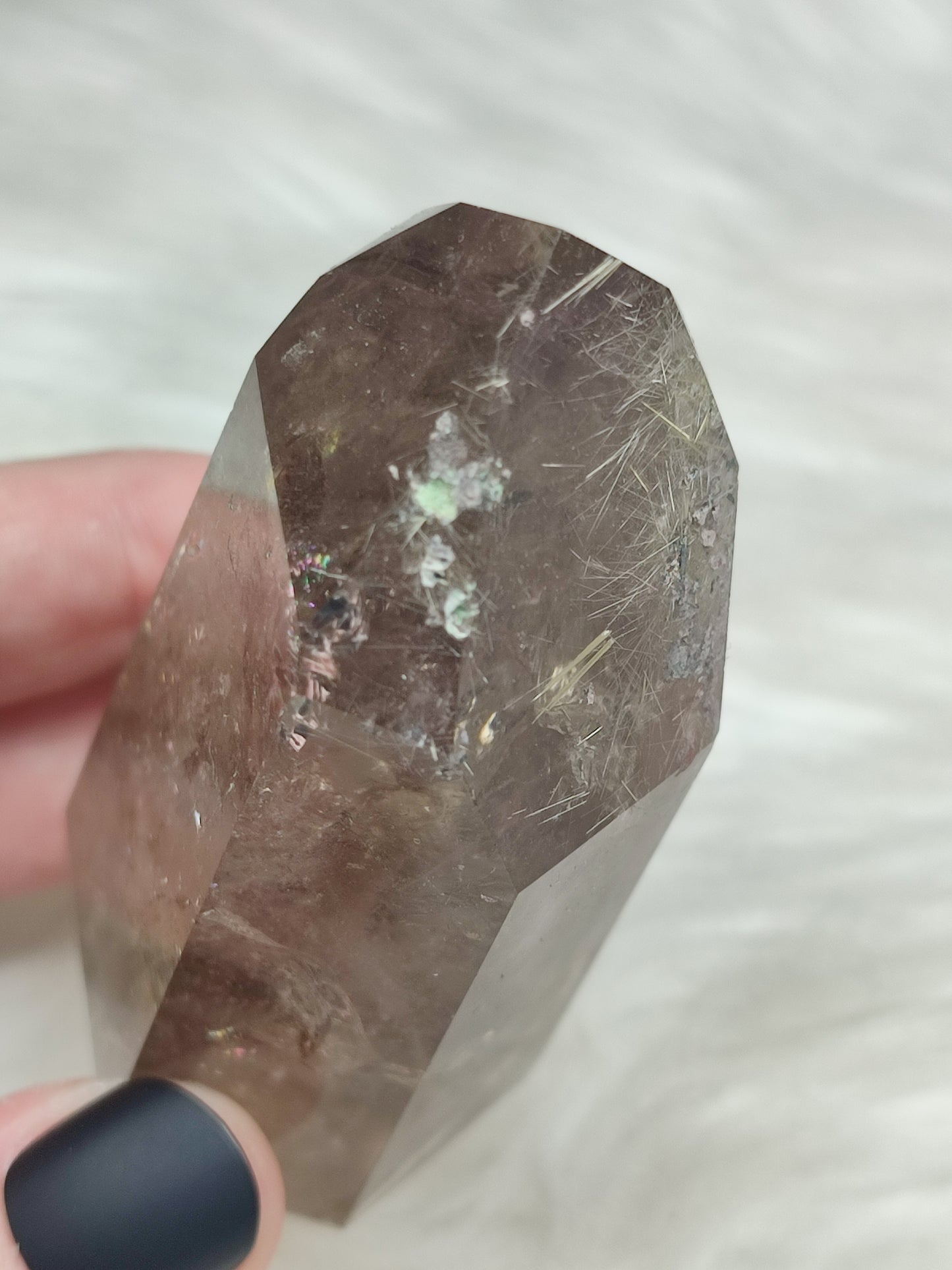 Punta cuarzo ahumado y rutilo con hematite n°15