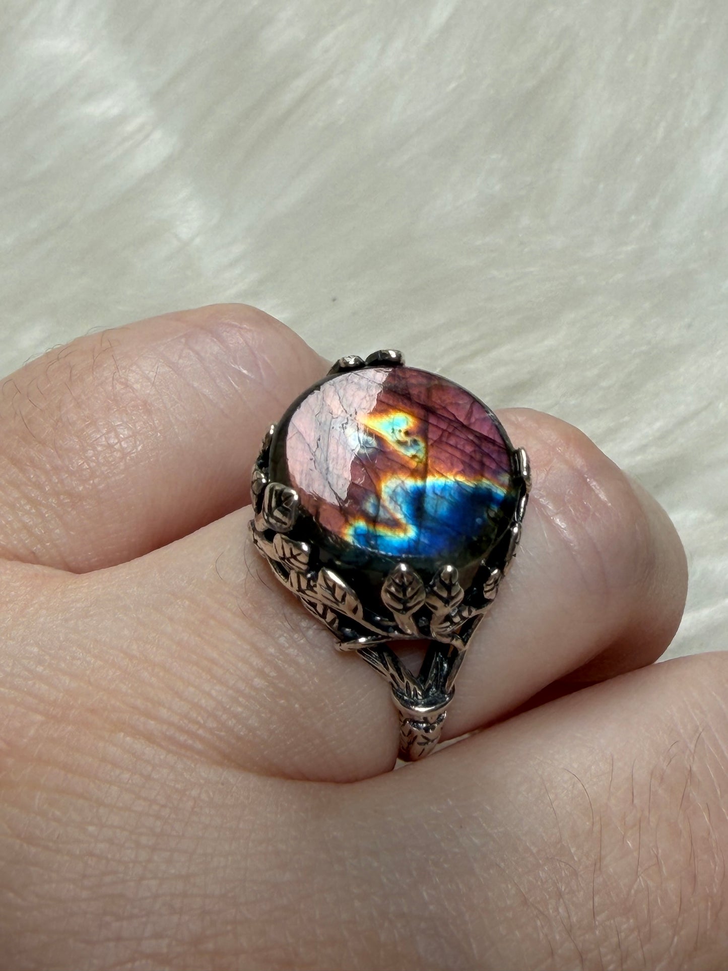 Anillo plata 925 con labradorita espectrolita - ajustable n° 11