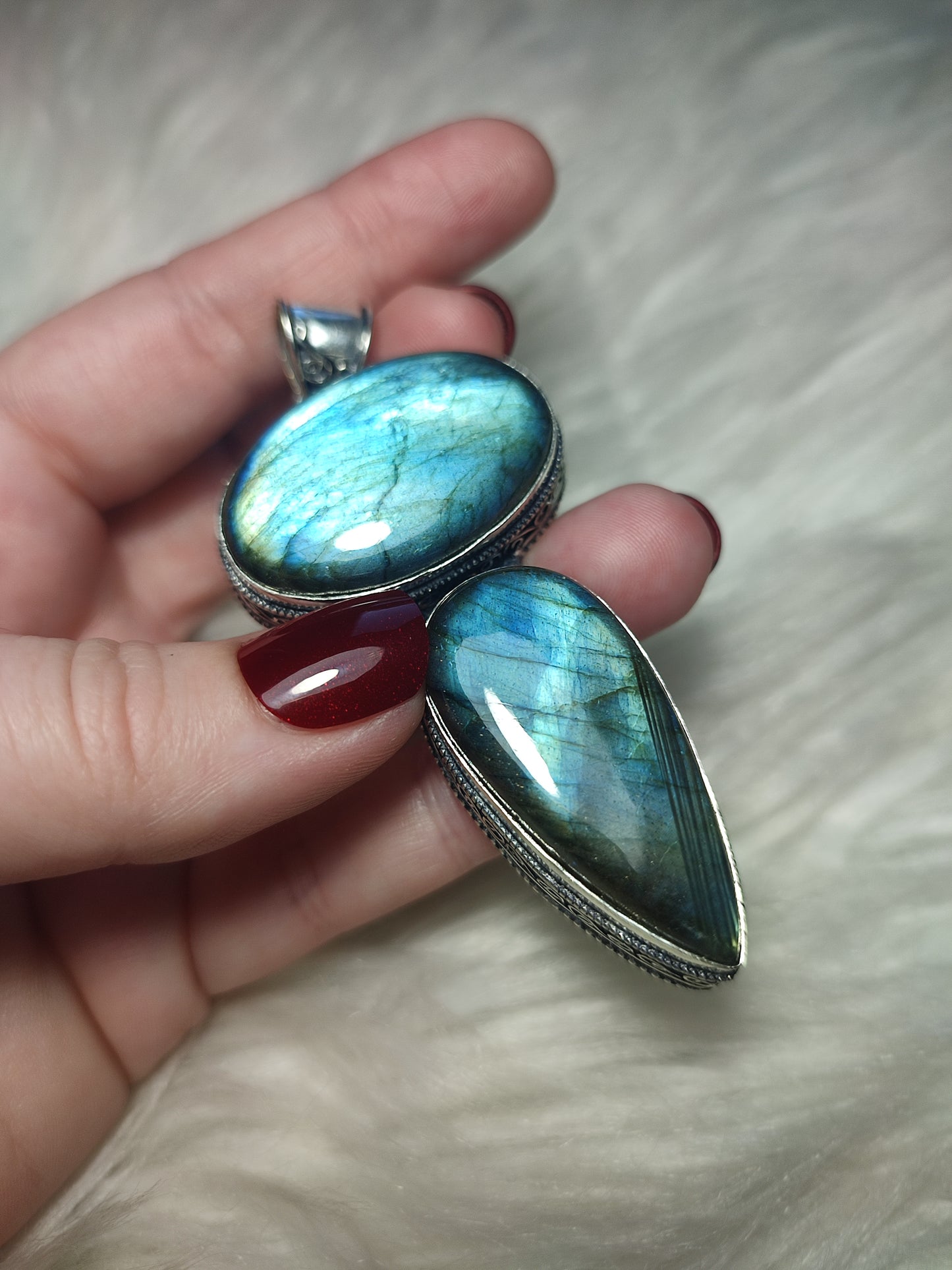 Colgante baño plata y Labradorita doble flash n° 62