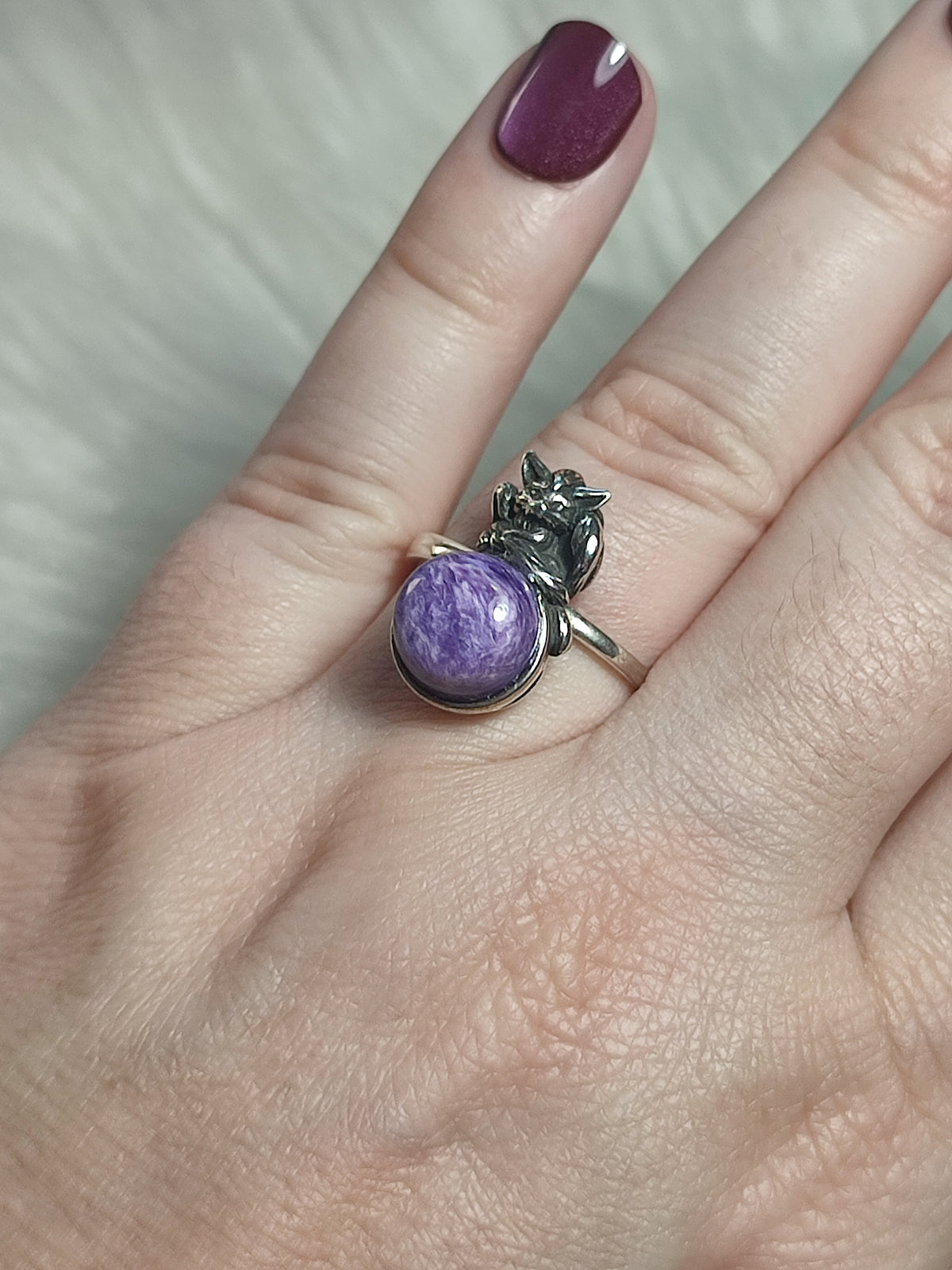 Anillo plata 925 con charoita - ajustable n° 18 kitsune