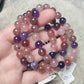 Pulsera elástica de bolas de cuarzo con lepidocrocita y amatista - 9 mm