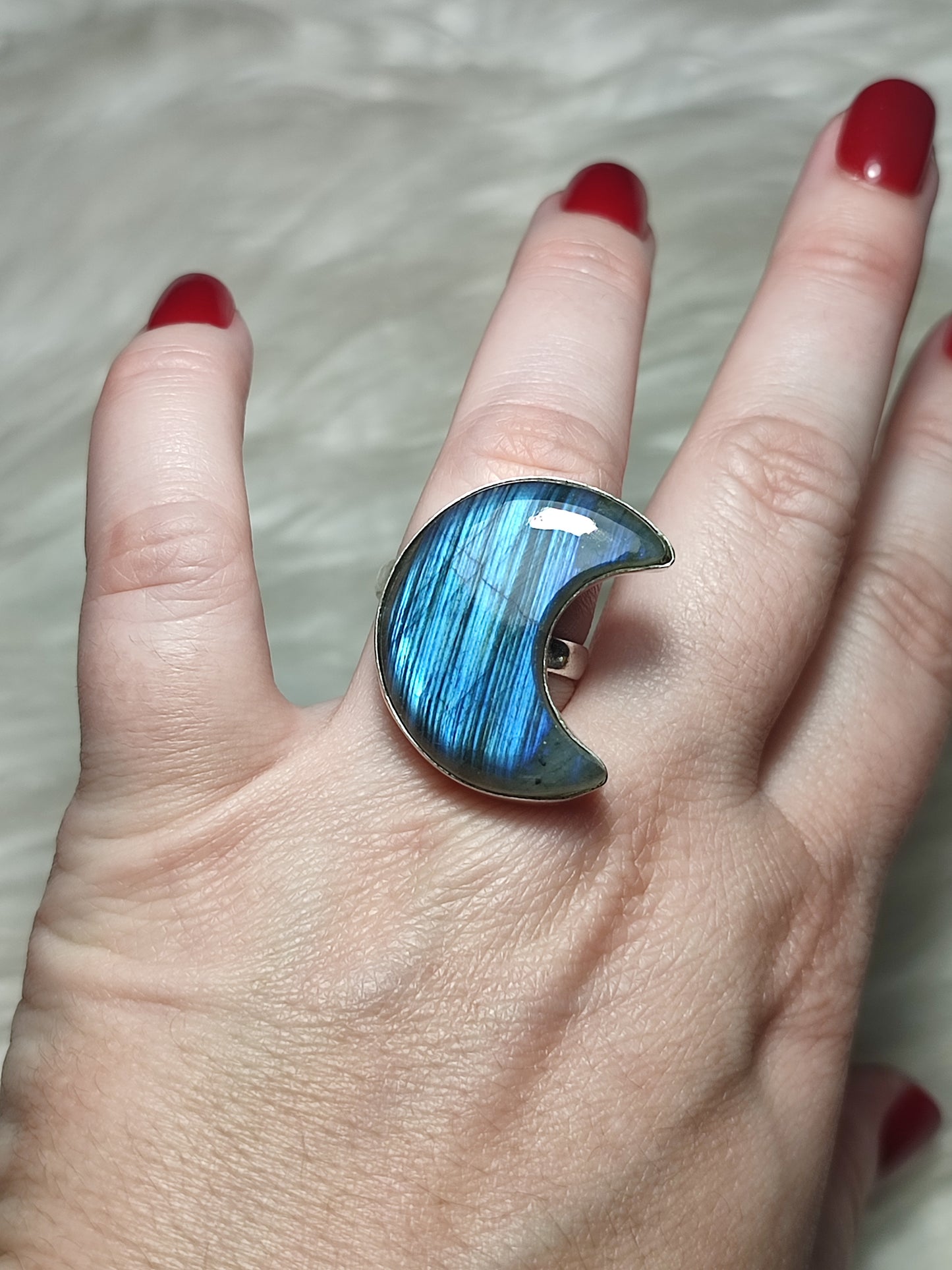Anillo luna baño de plata con labradorita - Ajustable 502