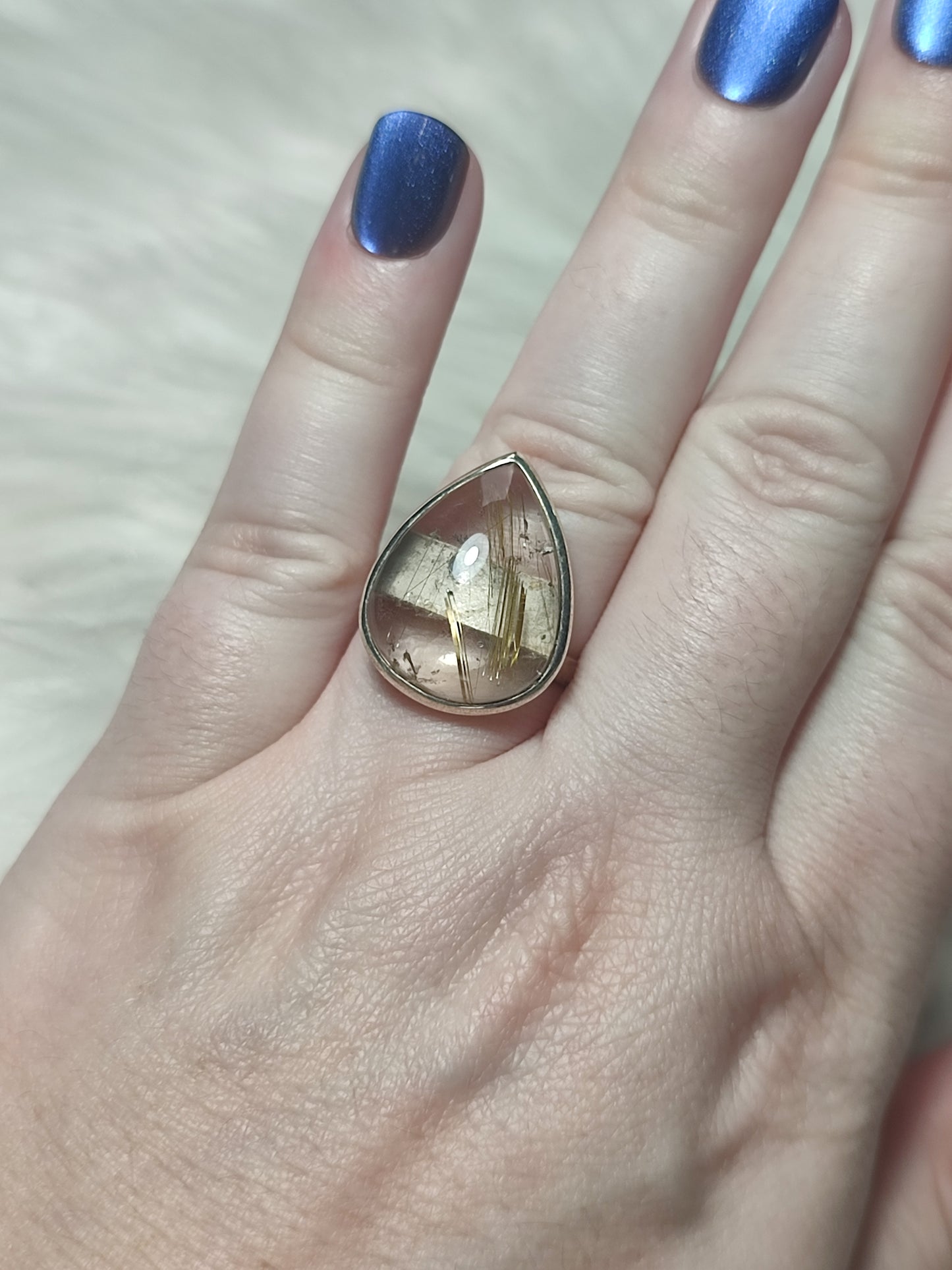 Anillo plata 925 con cuarzo rutilo - ajustable n° 18