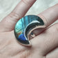 Anillo luna baño de plata con labradorita - Ajustable B23