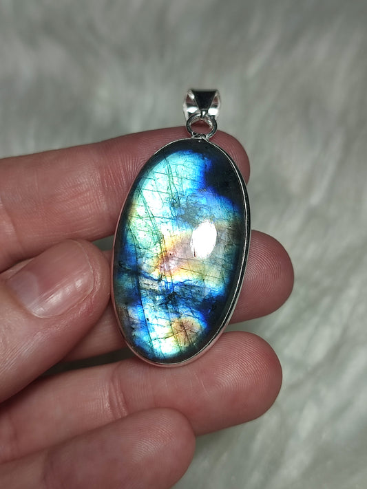 Colgante baño de plata con labradorita flash - N° 158