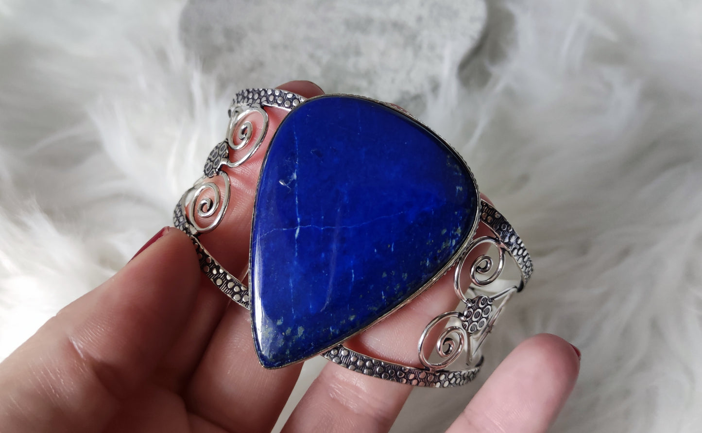 Gran Brazalete ajustable baño de plata con lapislazuli