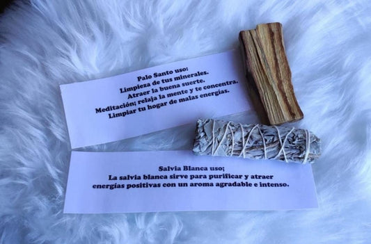 Kit Limpieza Salvia y Palo Santo - Minerales, hogar, meditación...